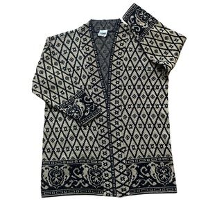Vtg TR Bentley Black & Gold Ornate Duster Cardigan